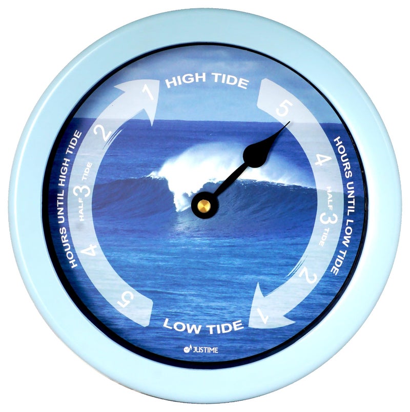 JUSTIME 8.5 Inch Atlantic Tide Clock for East Coast, High Tide Low Tide Clock with Plastic Water Resistant Case, Colorful Graphics Designed Home Wall DÃ©cor(TT022-Wave L Blue) - Image 1